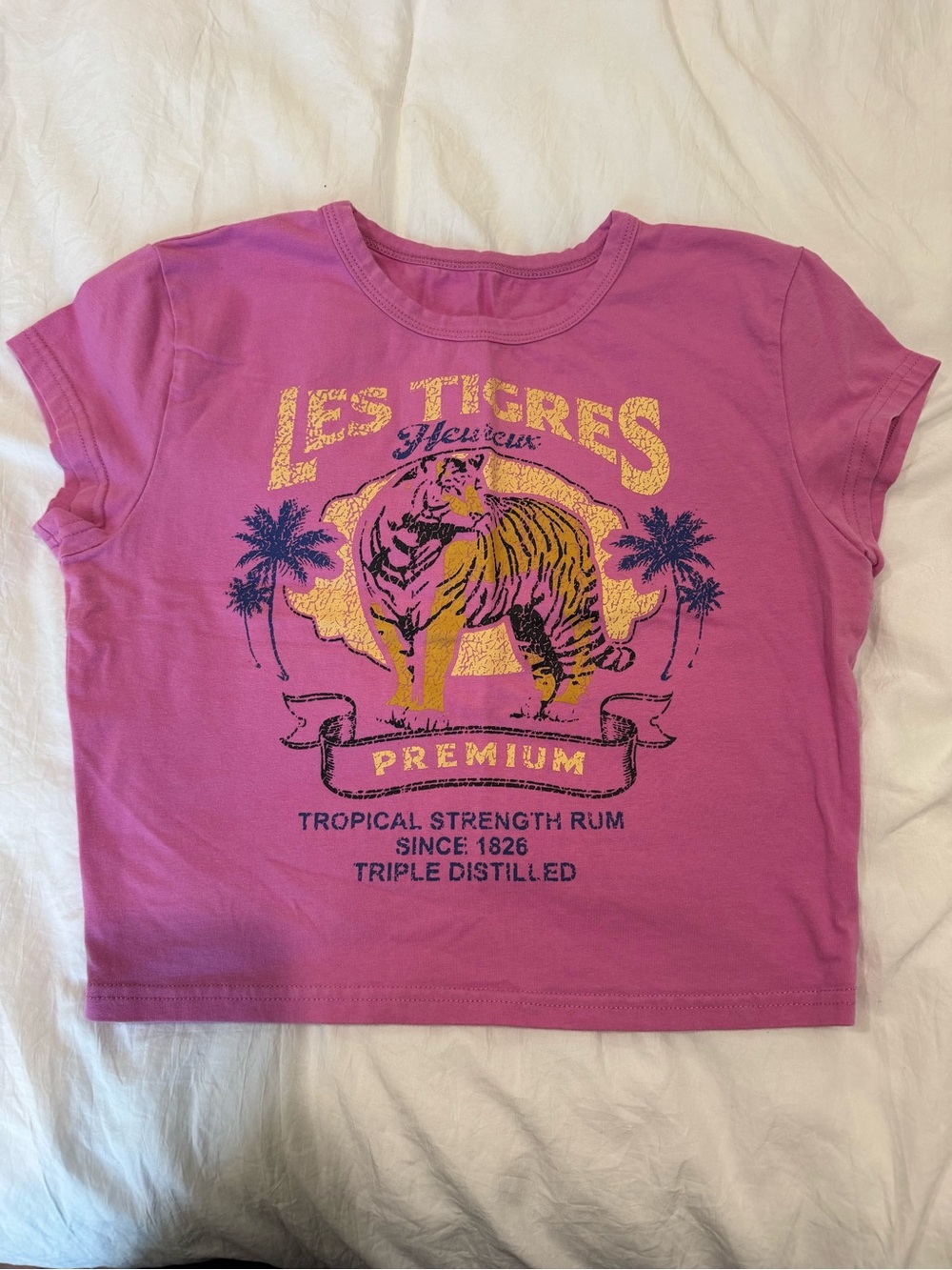 Pink Graphic Tiger Crop Top - Women's Cute Casual Tee